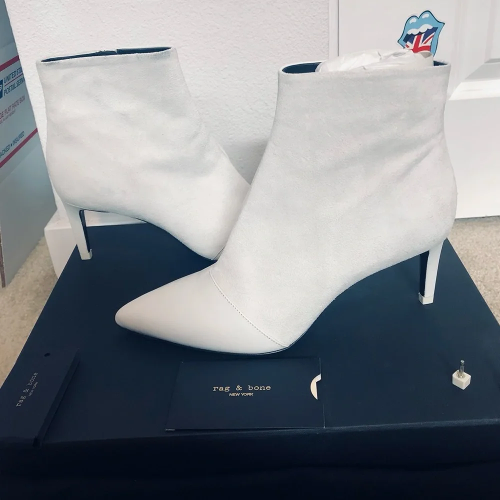 Rag & Bone Beha White Suede Leather Stiletto Ankle Boot. NIB. Sz 37.5 (7.5) - Picture 5 of 15